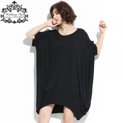 Big Size New Summer Women T-Shirt Solid Cotton Casual O-Neck Fashion Female Long Loose Tee Dresses Large Size 6XL Black Tshirt