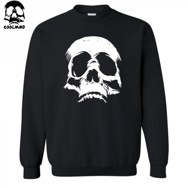 Big size Top Quality Cotton blend cool skull men crewneck sweatshirt casual cool fashion  mens hooides and sweatshirts 2017 C01