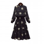Black Chiffon Floral Dresses Spring Summer Style Fashion Vintage Elastic Dress Women Batwing Stand Cute Dress S-XLL 39044