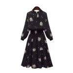 Black Chiffon Floral Dresses Spring Summer Style Fashion Vintage Elastic Dress Women Batwing Stand Cute Dress S-XLL 39044
