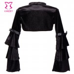 Black Flannel Ruffle Long Sleeve With Belt Steampunk Jacket Women Gothic Bolero Coat Outwear Sexy Corset Burlesque Accessories