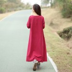 Black Long sleeve Linen Cotton Women long Dress Novelty design Plus size Autumn Winter Dress Mori girl Rope Gown Dresses 3004