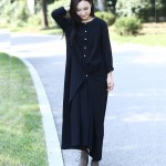 Black Long sleeve Linen Cotton Women long Dress Novelty design Plus size Autumn Winter Dress Mori girl Rope Gown Dresses 3004