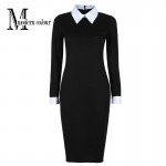 Black Office Dresses Women 2017 Spring New Arrivals Fashion Long Sleeve Pencil Dress Ladies Casual Work Dress With White Collar