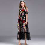 Black Sexy Dress Embroidery Flowers Mesh XXL Summer Early Spring Short Sleeve Translucent 2017 Fashion Daily Women Long Dress