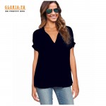 Black T Shirt Women V Neck Oversize Chiffon Top Casual Plus Size T Shirt Women Shirts 2017 T-shirt Female Summer Solid Color Top