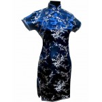 Black Traditional Chinese Dress Mujer Vestido Women's Satin Qipao Mini Cheongsam Flower Size S M L XL XXL XXXL 4XL 5XL 6XL J4039