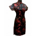 Black Traditional Chinese Dress Mujer Vestido Women's Satin Qipao Mini Cheongsam Flower Size S M L XL XXL XXXL 4XL 5XL 6XL J4039