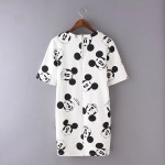 Black and white Mickey printed short-sleeved dress wild bottoming, elastic back zipper women's mini dress