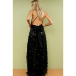 Black gold High split sequined evening party long maxi dress 2017 New sleeveless deep v neck sequins strap dresses club wear