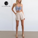 Blue Striped Bow Sleeveless Strap Crop Tops Retro Strappy Bra Sexy Party Girls Top Summer Women Elegant Backless Camis