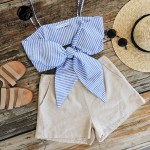 Blue Striped Bow Sleeveless Strap Crop Tops Retro Strappy Bra Sexy Party Girls Top Summer Women Elegant Backless Camis