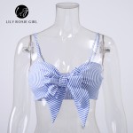 Blue Striped Bow Sleeveless Strap Crop Tops Retro Strappy Bra Sexy Party Girls Top Summer Women Elegant Backless Camis