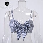 Blue Striped Bow Sleeveless Strap Crop Tops Retro Strappy Bra Sexy Party Girls Top Summer Women Elegant Backless Camis