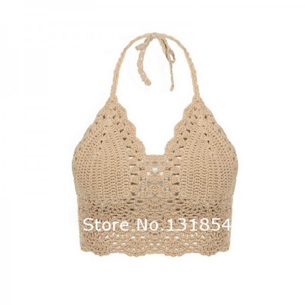 Blusas Sexy Crochet Bikini Top Vintage Boho Bralette Halter Crop Tops Crochet Wave Trim Beach Top Coveups Fashion Women Camisole