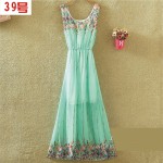 Bohemian Casual Women Summer Maxi Dresses Sleeveless Floral Print Chiffon A-Line Long Beach Dress Vestido De Praia