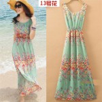 Bohemian Casual Women Summer Maxi Dresses Sleeveless Floral Print Chiffon A-Line Long Beach Dress Vestido De Praia