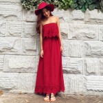 Bohemian Holiday Long Dresses Strapless Solid Cotton Dress Red White Sleeveless Maxi Dresses Off shoulder Party Dress 2016 Hot