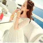 Bohemian Women dressading Chiffon Lace Slim Long Vacation Fairy Dresses White 3359