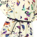 Boho Dress New Arrival Casual Summer Style Womens Chiffon Dresses Crew Neck Beige Batwing Short Sleeve Birds Print Shift Dress