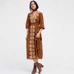 Boho Dress Women 2017 Spring Summer Embroidery Bohemian Long Dress Loose V-Neck Sexy Retro People Hippie Dresses Robe 14 Colors 