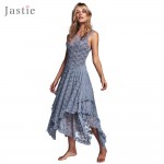 Boho People hippie Style Asymmetrical embroidery Sheer lace dresses double layered ruffled trimming low V-back (No lining)