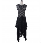 Boho People hippie Style Asymmetrical embroidery Sheer lace dresses double layered ruffled trimming low V-back (No lining)