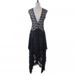 Boho People hippie Style Asymmetrical embroidery Sheer lace dresses double layered ruffled trimming low V-back (No lining)