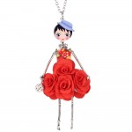 Bonsny Statement Flower Doll Necklace Dress Handmade French Doll Pendant 2016 News Alloy Girl Women Flower Fashion Jewelry