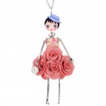 Bonsny Statement Flower Doll Necklace Dress Handmade French Doll Pendant 2016 News Alloy Girl Women Flower Fashion Jewelry