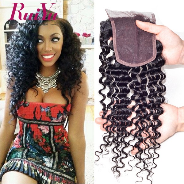 Brazilian Deep Curly Closure Brazilian Virgin Hair Closure 8"-24" Human Hair Closure Middle/Free/Three Part 4x4 Swiss Closure