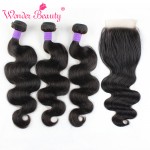 Brazilian Virgin Hair Bundles with Closure 3 Bundles Brazilian Body Wave with Closure Human Hair Extension Brazilian Hair Weave