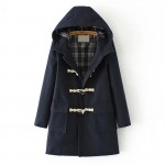 British Style Women Duffle Coat Long Woolen Coat Horn Button Hooded Collar Woolen Overcoat Wide Waisted manteau femme