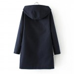 British Style Women Duffle Coat Long Woolen Coat Horn Button Hooded Collar Woolen Overcoat Wide Waisted manteau femme