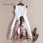 BunniesFairy 2017 Spring Summer New Women Simple Elegant Style Retro Painting Flower Print Flare Dress to Impress Plus Size XXXL