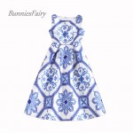 BunniesFairy 2018 New European and American Sicilian Style Women Retro Geometric Floral Print High Waist Midi Dress Sleeveless