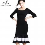 Business Work Dress Elegant Mermaid Office 3/4 Sleeve Women Fashion Sheath Black Pencil Bodycon Female Formal Dress btyb233