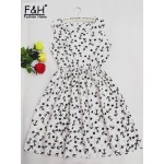 CDJLFH Brand Blue stars 20 Colors Fashion Women Sleeveless Florals Print Round Neck Dress 2018 Saias Femininas Summer Clothing