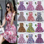 CDJLFH Brand Blue stars 20 Colors Fashion Women Sleeveless Florals Print Round Neck Dress 2018 Saias Femininas Summer Clothing