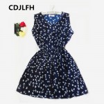 CDJLFH Brand Blue stars 20 Colors Fashion Women Sleeveless Florals Print Round Neck Dress 2018 Saias Femininas Summer Clothing