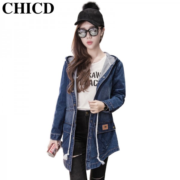 CHICD 2017 Autumn Spring Women High Quality Long Denim Jackets Fashion Loose Single Breasted Pockets Jeans Coat Female XC204