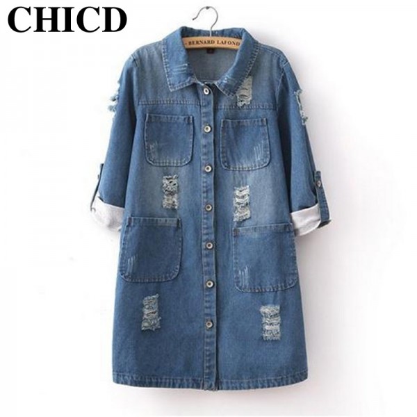 CHICD New Arrival 2017 Winter Plus Size Women Denim Jacket Cotton Jeans Coat Casacos Femininos Ladies Long Denim Coats XC12