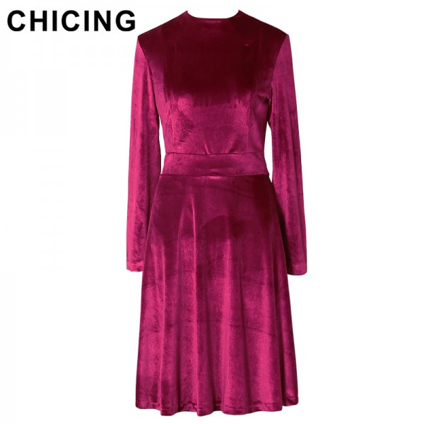 CHICING High Street Women 2017 Velvet Elastic Bling Bling Midi Dress Female Casual Fall Autumn Basic Dress Vestidos A1609028