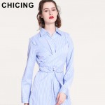 CHICING High Street Women Sashes Striped Shirt Dress 2017 Turn-down Collar Lace-Up Empire Long Sleeve Dress Vestidos A1701001