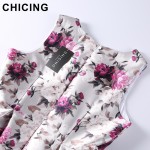 CHICING Women Floral Printed Purple Dress 2017 Spring Summer Sleeveless Fit Flared Pleated Vintage Midi Dress Vestidos A1612010