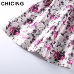 CHICING Women Floral Printed Purple Dress 2017 Spring Summer Sleeveless Fit Flared Pleated Vintage Midi Dress Vestidos A1612010