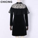 CHICING Women Sweet Lace Ruffles Bow Velvet Midi Dress 2017 New Patchwork Cute Elegant Ladies Sexy Dresses vestidos B1611057