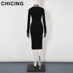 CHICING Women Turtleneck Totem Black Sweater Dress 2016 New Autumn Winter Basic Ladies Fashion Sexy Dress Sweater A1609003