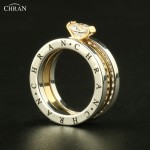 CHRAN Elegant Austrian Crystal Gold Color Brand Jewelry Wholesale Classical Pave Band Zircon Engagement Rings For Women