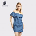 CHURSES Women dress New Fashion Designer Loose Slash neck Jeans Dresses Summer Casual Sleeveless ladies elegant Denim Dresses